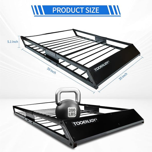 TOOENJOY Roof Rack Cargo Basket, 59 x 35.4 x 4.7 Inch, Anti-Rust Rooftop Cargo Carrier Universal Roof Basket Car Top Luggage Holder for Car, SUV and Truck, 200 lbs Capacity