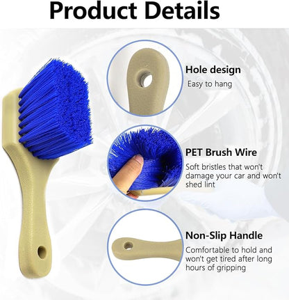 Hovom Car Wash Brush for Tire & Wheel Rim, Soft Bristle Wheel Cleaning Brushes, Short Handle Tire Cleaner Brush Releases Dirt and Road Grime, Universal Car Cleaning Supplies (Dark Blue)