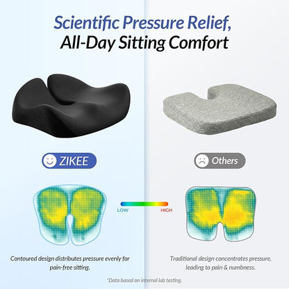 ZIKEE Pioneering Gel Seat Cushion for Sitting Without Stuffiness, Ergonomic Memory Foam Office Chair Cushion for Sciatica, Back, Tailbone Pain Relief, Anti-Slip Car Seat Cushion, Breathable Cover