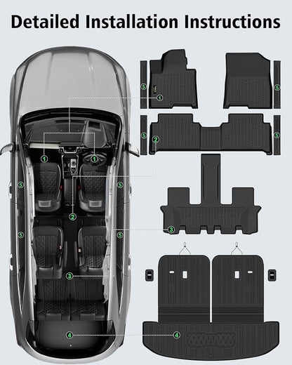 Floor Mats Fit for Kia Sorento Hybrid 2021-2025 2026 (PHEV&HEV) Trunk Mat with Backrest Mat All Weather TPE Rubber Cargo Liner Back Seat Protector Full Set for Sorento 2025 Plug-in Hybrid Accessories