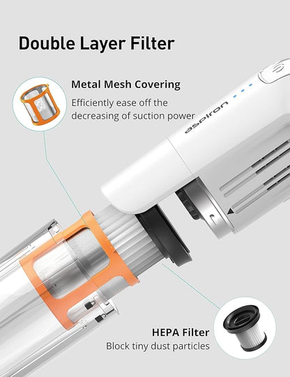 Aspiron Cordless Handheld Vacuum, 24KPA Powerful Car Vacuum, 2-Speed, 2 Charging Methods, Wireless Charger, Ergonomic Handle, Portable Rechargeable Vacuum Cleaner for Car, Home, Cream White