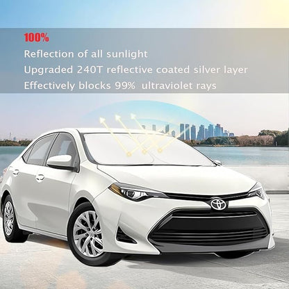 Toyota Corolla Windshield Sun Shade Cover for 2014-2023 Toyota Corolla 4-Layers Front Window Shade 240T Sunshade Sun Visor Protector Foldable Blocks UV Rays (Not for Corolla Cross) (2014–2023 Corolla)