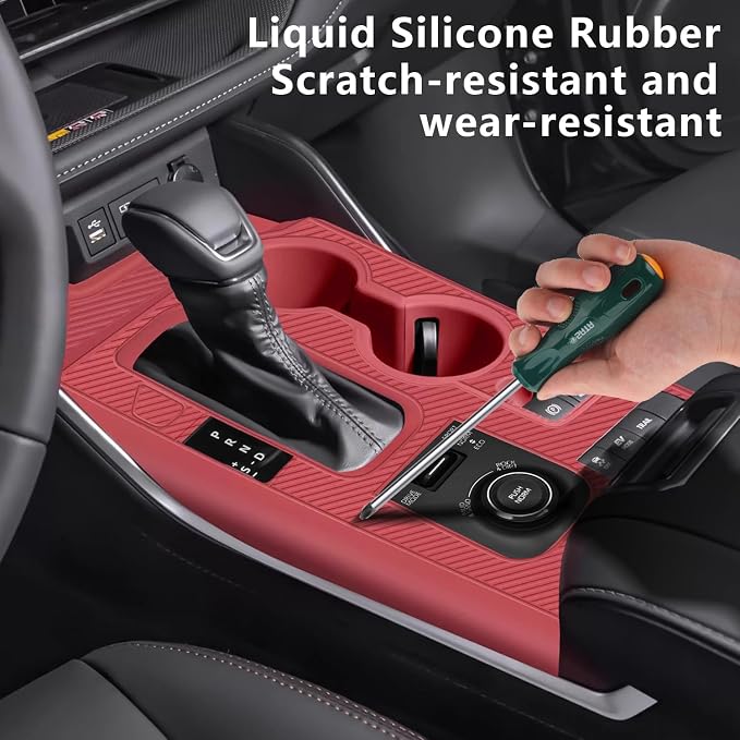 Temmis Center Console Silicone Organizer with Cup Holder for Toyota Highlander 2020-2022 (Gasoline & Hybrid), Full-Wrap Center Consel Electrostatic adsorption Cover for Highlander-Red