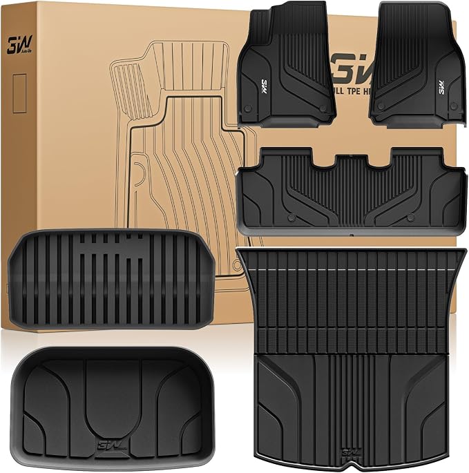 3W Tesla Model Y Floor Mats 2020-2024(Not for Juniper), TPE Floor Liner, Cargo Liner Custom Fit Model Y Accessories All Weather Black, 5-Seater