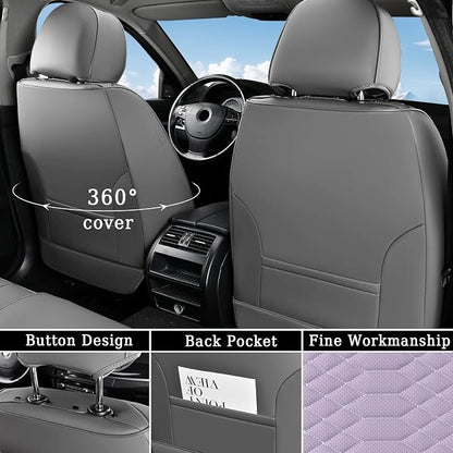 Coverado Car Seat Covers, Front Seat Cover, Waterproof Nappa Leather Seat Covers for Cars, Driver Car Seat Protectors, Gray and Purple Automotive Seat Covers Universal Fit for Most Cars