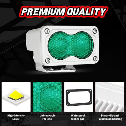 Green LED Pod Lights 3 Inch Auxiliary Backup Rear Light Bar 2PCS Off Road Driving Fog Cube Lights Green Hunting Fishing Emergency Safety Signal Work Lights for Truck UTV Pickup Boat