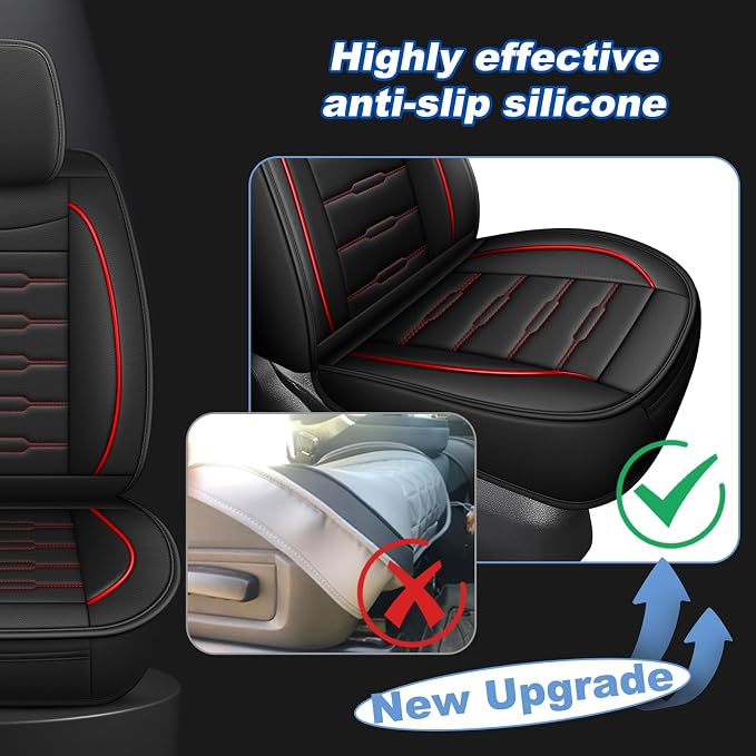 AOMSAZTO RAV4 Front Car Leather Seat Covers Custom Fit for Toyota RAV4 2019 2020 2021 2022 2023 2024 2025 LE,XLE,XLE Premium,Limited with Interior Accessories(2 Seats,Black&Redline)