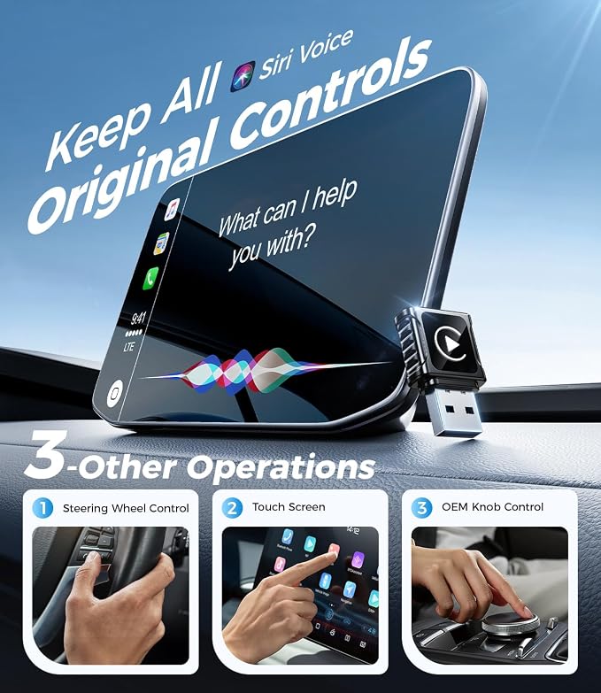 JDG Wireless CarPlay Adapter, Converts Wired CarPlay to Wireless, for Cars with Built-in Wired Apple Carplay, Super Mini USB Design Car Play Adapter for iPhone, (Black)