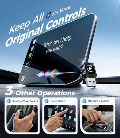 JDG Wireless CarPlay Adapter, Converts Wired CarPlay to Wireless, for Cars with Built-in Wired Apple Carplay, Super Mini USB Design Car Play Adapter for iPhone, (Black)