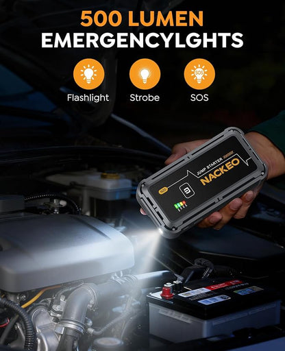 Car Jump Starter 7000A Car Battery Jump Starter Portable Pack for Up to All Gas and 10.0L Diesel Engine 12V Jump Box, Jump Pack, Battery Booster with Jumper Cable, Lights,Storage Case, Compact