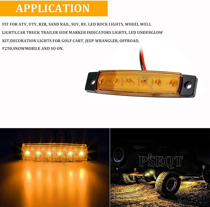 PSEQT 10 Pcs LED Rock Strip Lights Car Underglow Wheel Fender Well Lighting Kits Waterproof for Golf Cart Wrangler Offroad Truck RV UTV ATV Snowmobile (Amber Yellow)