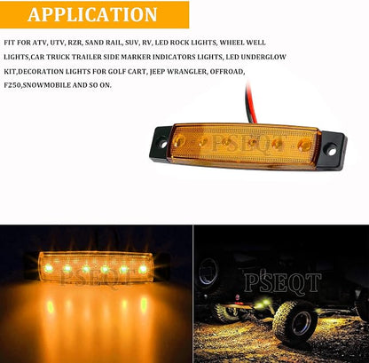 PSEQT 10 Pcs LED Rock Strip Lights Car Underglow Wheel Fender Well Lighting Kits Waterproof for Golf Cart Wrangler Offroad Truck RV UTV ATV Snowmobile (Amber Yellow)