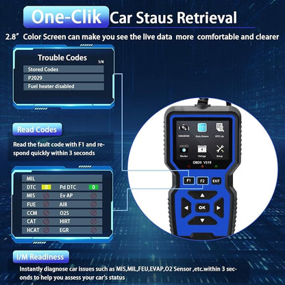 OBD2 Scanner Diagnostic Tool - Check Engine Light Code Reader, Reset Function, Data Stream, I/M Readiness, Full Features, Modes 6 & 8, for All 1996+ Vehicles, Automotriz Scanner