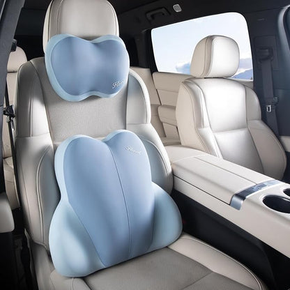 FLORICH Lumbar Support with Car headrest Back Pillow for Chairs Headrest Pillow for Car Ergonomic Ultrathick Memory Foam Back Pillow for Office Chair (Blue)