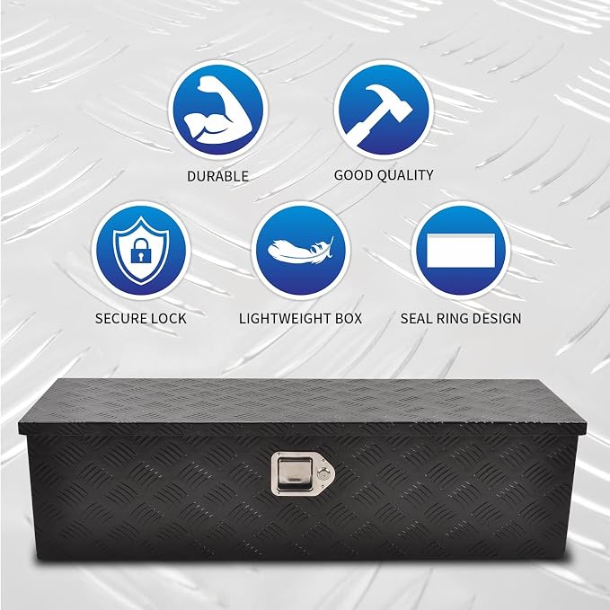 39 Inch Heavy Duty Aluminum Truck Bed Tool Box, 5 Bar Tread Storage Organizer, Lock & Keys, Black (39"x13"x10")