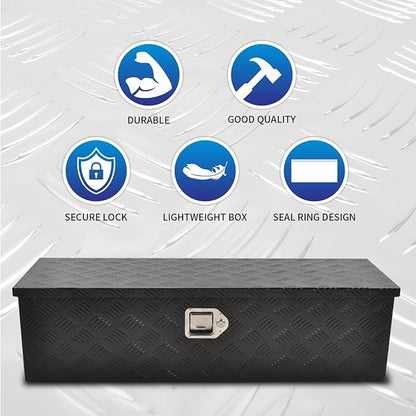 39 Inch Heavy Duty Aluminum Truck Bed Tool Box, 5 Bar Tread Storage Organizer, Lock & Keys, Black (39"x13"x10")