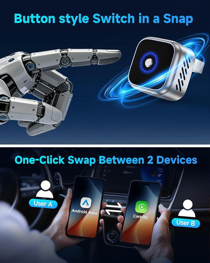 2026 Upgraded Wireless CarPlay Adapter – Stylish Blue Mini Size, Fast Auto-Link for iOS 12+ & Android 11+, Lag-Free Music & Navigation for 2016+ Autos