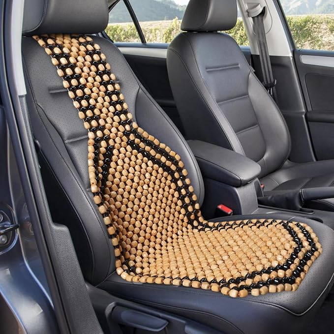 YoRise Breathable Wood Beaded Car Seat Cushion, Double-Strung Auto Back Massaging Seat Protector for Comfortable Driving, Ventilated Cooling Car Seats Cover for Fatigue Relief (Beige)
