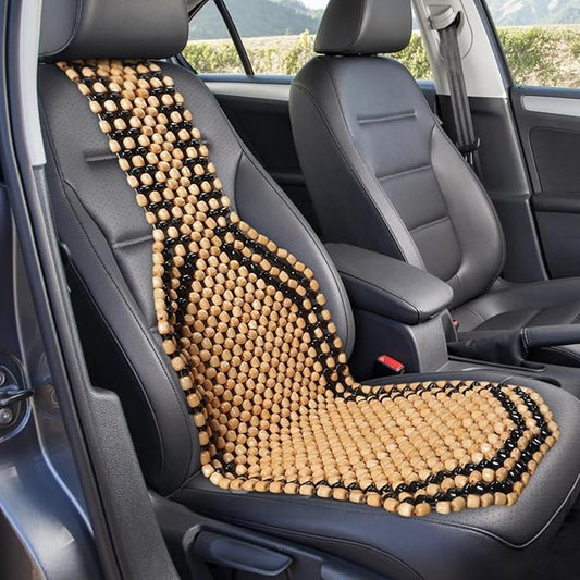 YoRise Breathable Wood Beaded Car Seat Cushion, Double-Strung Auto Back Massaging Seat Protector for Comfortable Driving, Ventilated Cooling Car Seats Cover for Fatigue Relief (Beige)