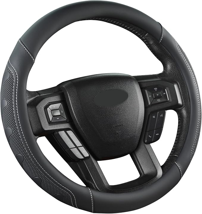 GIANT PANDA Car Steering Wheel Cover for Ford - F150 F250 F350 Expedition, (15.5-16 inches - Black+Gray Line)