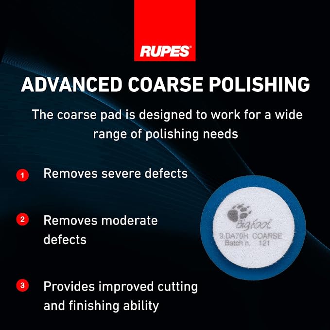 RUPES 9.DA70H/4 Pack of 4 Blue D-A Coarse Cutting Foam Pads 70mm | Ideal for Paint Correction & Gloss Enhancement | Mild to Severe Defect Removal | Compatible with 2.75" Backing Plate