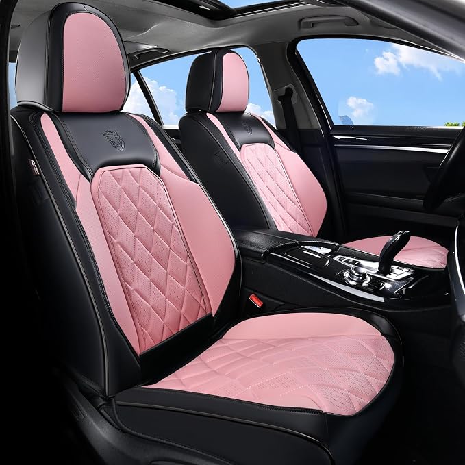 Coverado Leather Seat Covers, Car Seat Cover Front Seats, Waterproof Seat Covers, Luxury Faux Leather Car Seat Protectors, Black and Pink Car Seat Cover Universal Fit for Most Cars