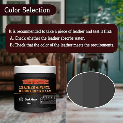 Leather Recoloring Balm - Leather & Vinyl Repair Balm for Furniture, Couches,Car Seats, Auto Interior & Accessories, Restores Faded, Worn, Scratched and Cracked Leather Surfaces (Dark Gray)