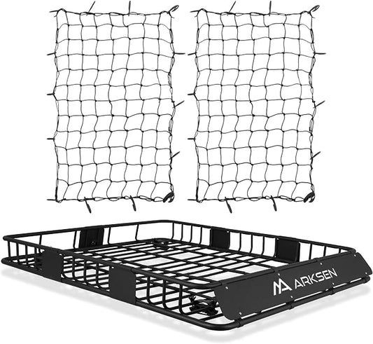 ARKSEN 64 x 50 x 6 Inch Universal Extra Wide 150LB Heavy Duty Roof Rack Cargo with Two Nets, Car Top Luggage Holder Carrier Basket for SUV, Truck, & Car Steel Construction
