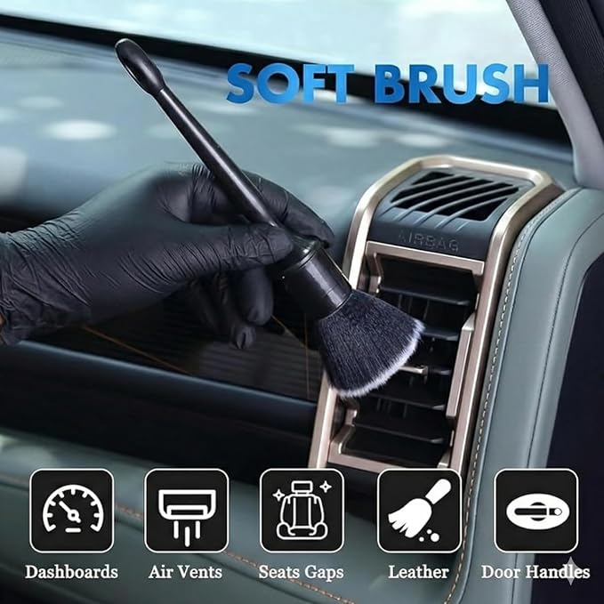 Premium Car Detailing Brush Set - Professional 3 Pack Kit Detail Brushes with Soft Boars Hair Bristles for Auto Interior & Exterior - for Cleaning Leather Seats, Air Vents, Wheels & Emblems