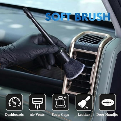 Premium Car Detailing Brush Set - Professional 3 Pack Kit Detail Brushes with Soft Boars Hair Bristles for Auto Interior & Exterior - for Cleaning Leather Seats, Air Vents, Wheels & Emblems