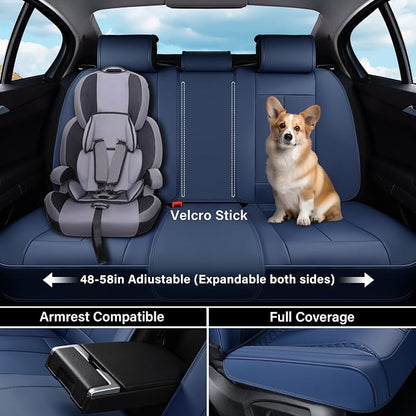 Coverado Car Seat Cover Full Set, Blue Seat Covers Front Seats Back Seat Covers, Nappa Leather Waterproof, Car Seat Cushion, Car Seat Protector Universal Fit Most Cars