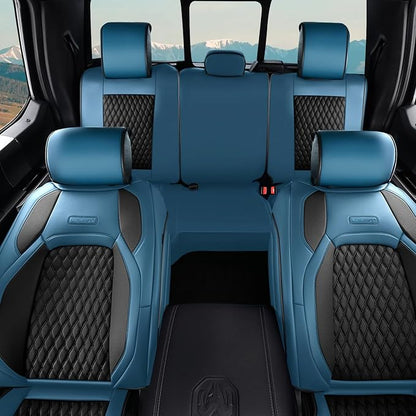 Coverado RAM Seat Covers, Faux Leather Car Seat Covers Full Set Compatible with 2009-2018 Dodge Ram 1500, 2010-2024 2500 3500 Dodge RAM Trucks Seat Covers Ram Accessories (Blue)
