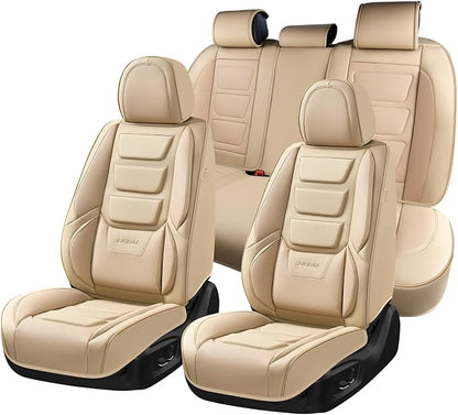 Coverado Car Seat Covers Full Set, Seat Covers for Cars, Front Seat Covers and Back Seat Cover Waterproof Leather Automotive Seat Cover, Universal Car Interior Protectors Cushion for Most Cars