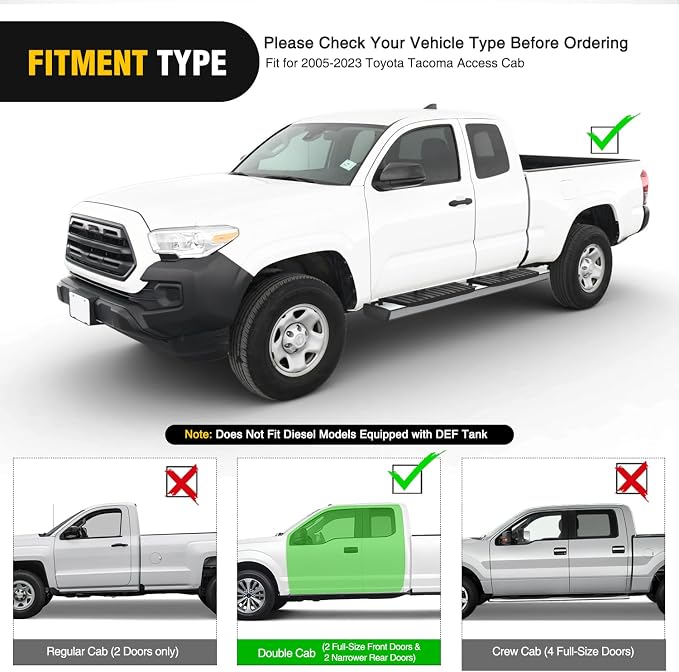 Nilight Running Boards for 2005-2023 Toyota Tacoma Double Cab 2 Full-Size Door & 2 Half-Size Door 6 Inch Side Step Nerf Bars Stainless Steel