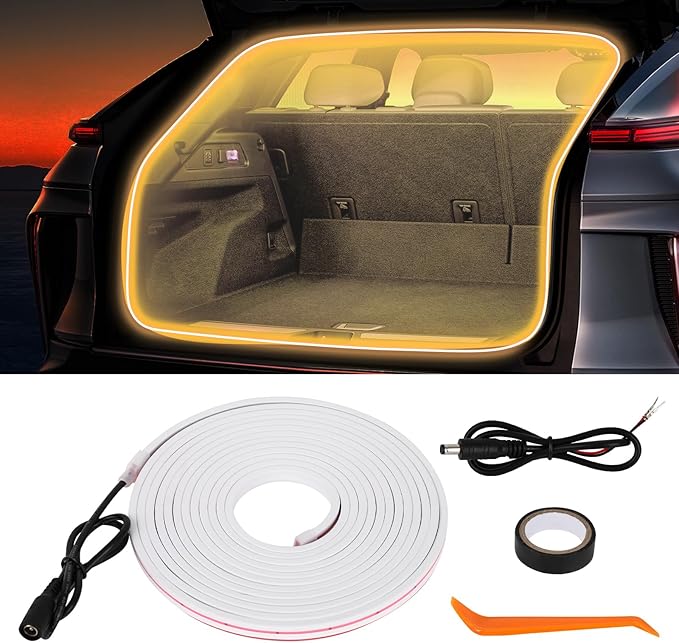 HOLDCY Car LED Strip Lights - Trunk Cargo Ambient Lighting, Warm Yellow 3500K, 118.11 inches Flexible Cuttable LED Light Strip, Easy Install, Waterproof, Universal Fit for Car Trunks, SUVs, and Vans