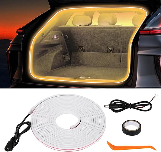 HOLDCY Car LED Strip Lights - Trunk Cargo Ambient Lighting, Warm Yellow 3500K, 118.11 inches Flexible Cuttable LED Light Strip, Easy Install, Waterproof, Universal Fit for Car Trunks, SUVs, and Vans