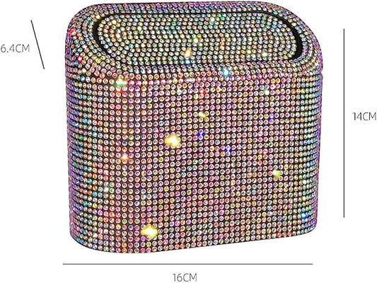 Bling Rhinestone Car Trash Can, White, Swing-Lid