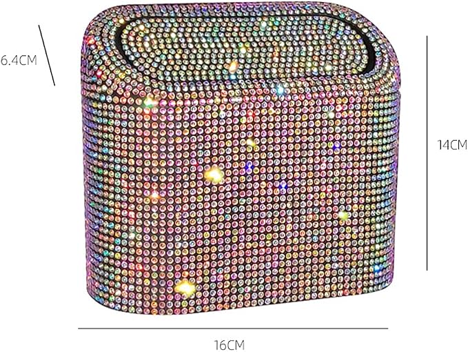 Bling Rhinestone Car Trash Can, Swing-Lid, Green, Plastic