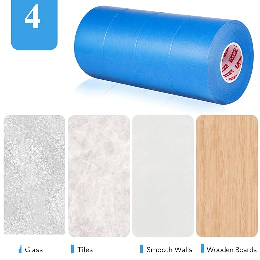 4 Rolls Painters Tape Blue Painters Tape 2 Inch Wide, Multi-Surface Masking Tape Bulk, 1.89 in x 220 Yd Total Blue Tape for Wall Painting Home Improvement DIY Crafts