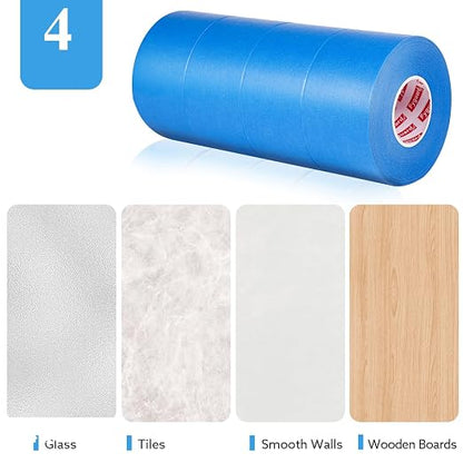 4 Rolls Painters Tape Blue Painters Tape 2 Inch Wide, Multi-Surface Masking Tape Bulk, 1.89 in x 220 Yd Total Blue Tape for Wall Painting Home Improvement DIY Crafts