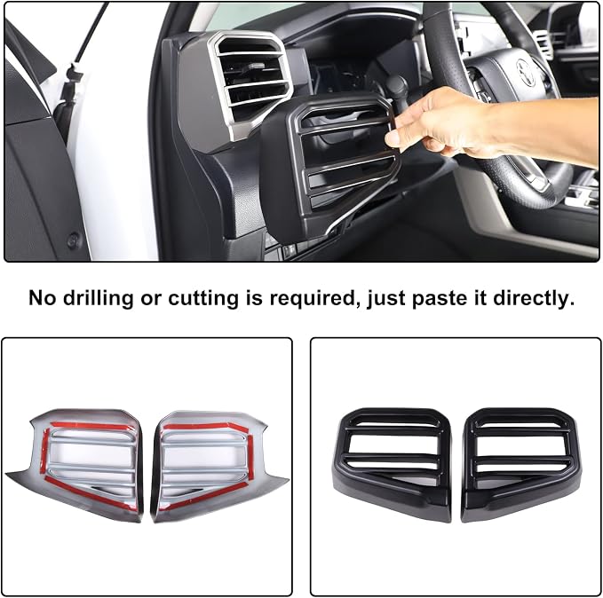 Aunginsy Center Console Side Air Conditioning Outlet Trim Cover Compatible with Toyota Tundra/Sequoia 2022-2025 2026, Car Dashboard Side A/C Wind Vent Panel Decorative Frame Protector ABS Accessories