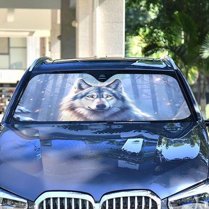 Wolf Winter Forest Windshield Sun Shade for Car Auto SUV Truck Foldable Front Window Sunshade Sun Visor Protector Block UV Rays Reflect Heat, 55" x 28"