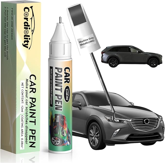 46G Machine Gray Metallic Touch Up Paint for Mazda, Color Accurate Car Paint Scratch Repair Pen, Quick & Easy Fix Automotive Chips and Nicks