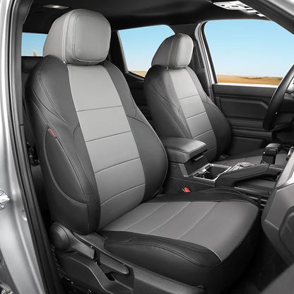 coverdream Tacoma Leather Seat Covers Custom Fit for 2024-2026 Toyota Tacoma Hybrid TRD Sport,TRD Off-Road,Limited,Trailhunter,Fully Covered,Luxury Waterproof Car Seat Protector (Full Set,Black/Gray)