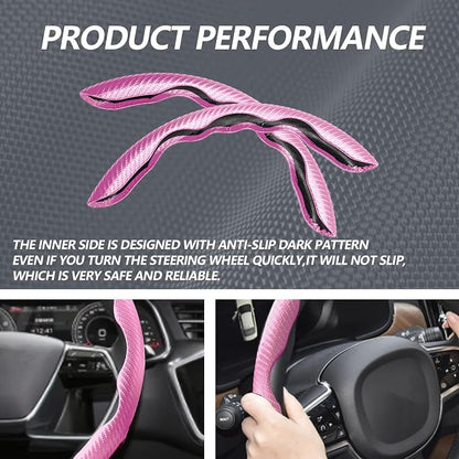 2pcs Universal Fit Carbon Fiber Steering Wheel Cover, Anti-Skid Steering Wheel Cover/Segmented Steering Wheel Protector/Car Interior Accessories (Plik)