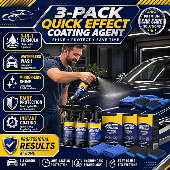3-Pack Quick Effect Coating Agent for Car, Upgraded Car Coating Spray for Shine & Protection, Waterless Scratch Polish and Paint Shield Kit with 3 Microfiber Towels and 3 Sponges
