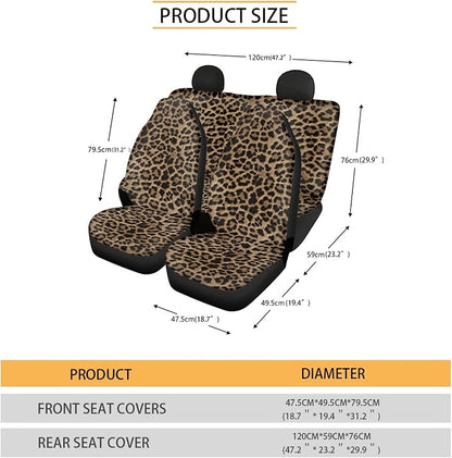 Brown Leopard Print Car Seat Covers Full Set,Abstract Cheetah Pattern Wild Animal Skin Texture Vehicle Front Rear Bench Cushion Protectors Auto Interior Accessories Universal Fit for Trucks