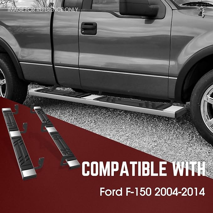 DNA Motoring 6.5" Flat Running Boards Side Step Nerf Rails Bars Compatible with 2004-2014 Ford F150, Fits Standard Cab Models, STEPB-U-F15004-T1-S