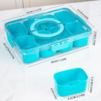 WACOI Divided Snack Serving Tray with Lid and Handle Travel Snackle Charcuterie Container Portable Storage Organizer for Candy, Fruits, Nuts, Snacks, Party, Picnic (1pack, Lake blue)