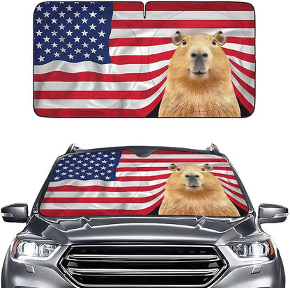 GENANY Capybara Flag Windshield Sun Shade for Car SUV Truck (64x32 Inches), Automobile Sunshade, Protector Blocks UV, Car Decor